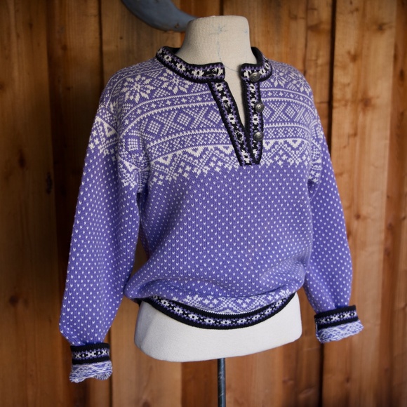 Vintage L.L. Bean 100% Cotton Purple Knitted Fair Isle Nordic Sweater Woman's M - Picture 1 of 15